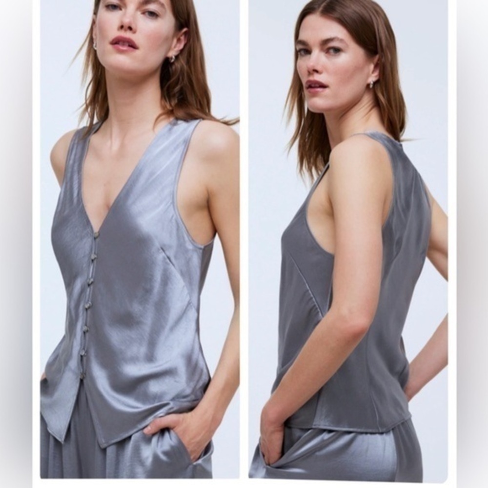 Madewell Satin Cutaway Vest Top Steel Dusk Grey size 0 NWT